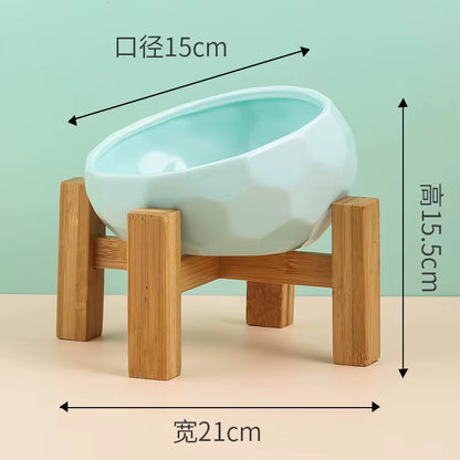 Ceramic Pet Bowl with Bamboo Stand for Dogs and Cats, Puppy Water Food and Drinking Feeder, Non-Slip Cat and Dog Feeder