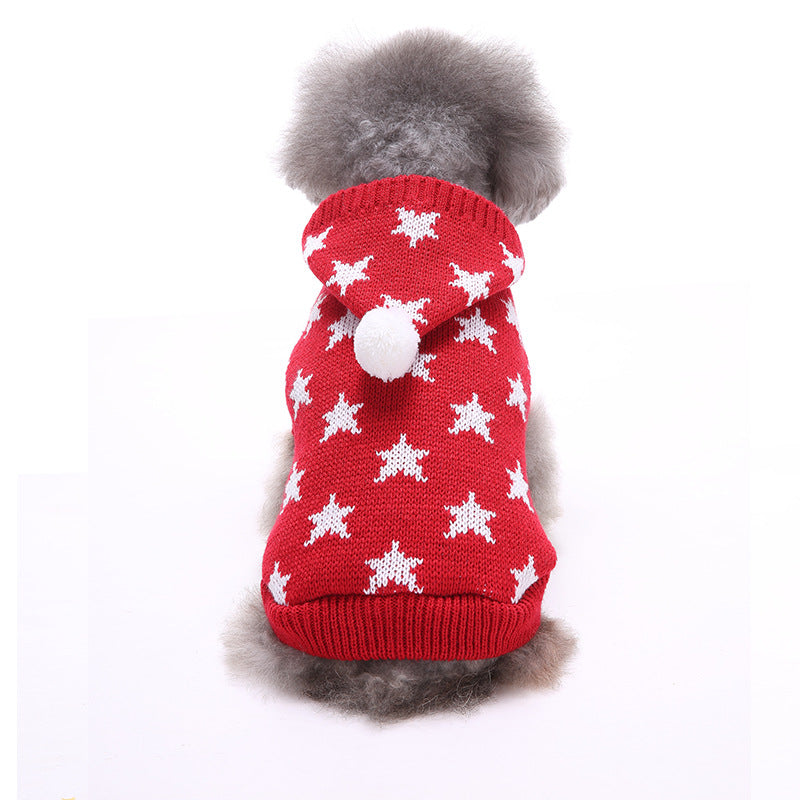 Christmas Dog Sweater, Warm Star Pattern Pet Clothes, Winter Hoodie for Small Dogs
