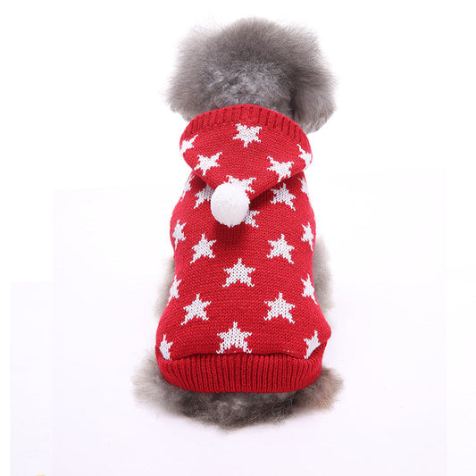 Christmas Dog Sweater, Warm Star Pattern Pet Clothes, Winter Hoodie for Small Dogs