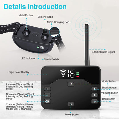 Wireless Dog Fence, 2-In-1 Electric Dog Fence System for 2 Dogs with Training Collar & Remote, IP65 Waterproof, 2024 Safety Pets Containment System for All Dogs, Cover up to 8 Acre(20-850Ft)