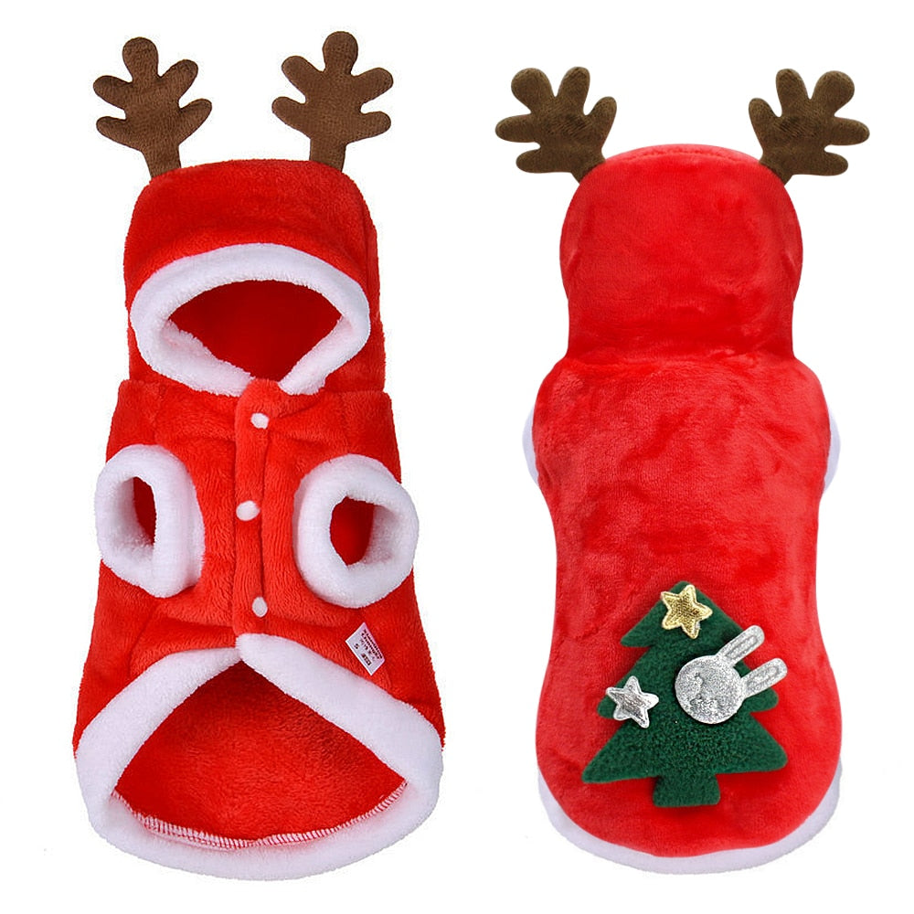 Christmas Dog Reindeer Hoodie Outfit, Santa Pet Costume for Small Dogs & Cats