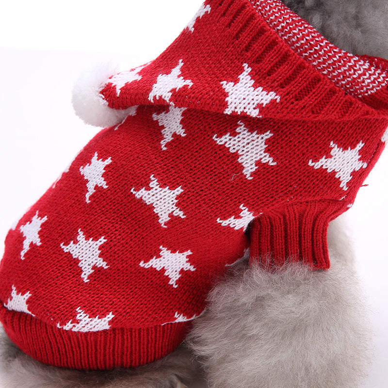 Christmas Dog Sweater, Warm Star Pattern Pet Clothes, Winter Hoodie for Small Dogs