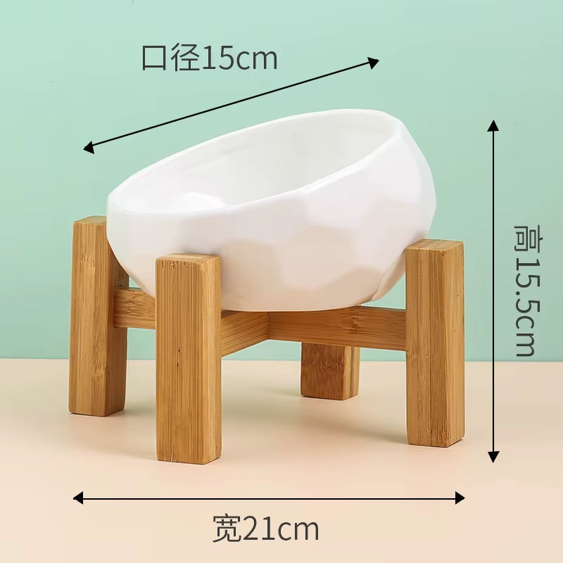 Ceramic Pet Bowl with Bamboo Stand for Dogs and Cats, Puppy Water Food and Drinking Feeder, Non-Slip Cat and Dog Feeder