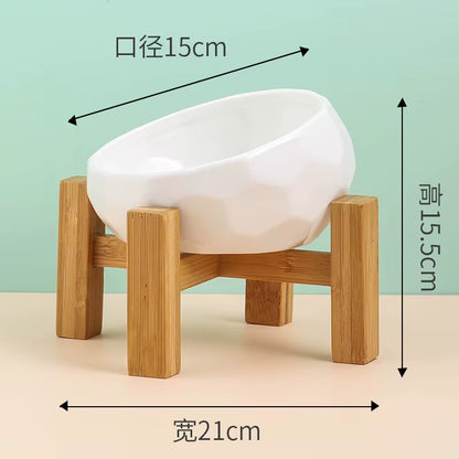Ceramic Pet Bowl with Bamboo Stand for Dogs and Cats, Puppy Water Food and Drinking Feeder, Non-Slip Cat and Dog Feeder