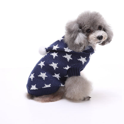 Christmas Dog Sweater, Warm Star Pattern Pet Clothes, Winter Hoodie for Small Dogs
