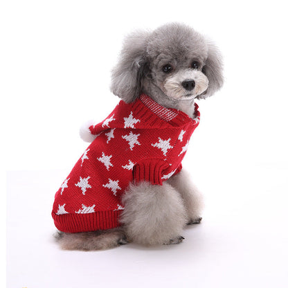 Christmas Dog Sweater, Warm Star Pattern Pet Clothes, Winter Hoodie for Small Dogs
