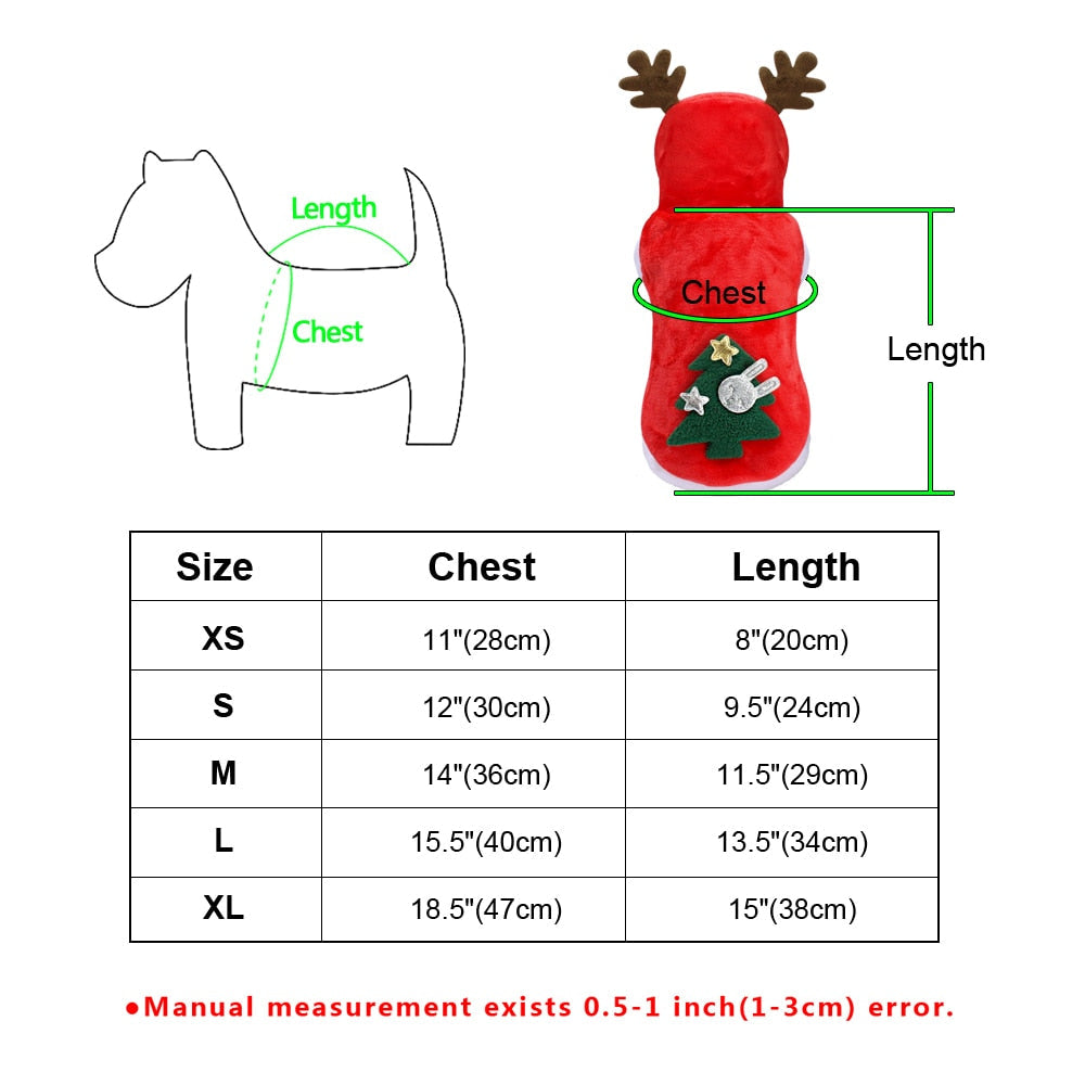Christmas Dog Reindeer Hoodie Outfit, Santa Pet Costume for Small Dogs & Cats
