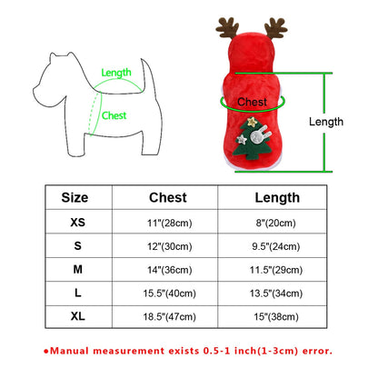 Christmas Dog Reindeer Hoodie Outfit, Santa Pet Costume for Small Dogs & Cats