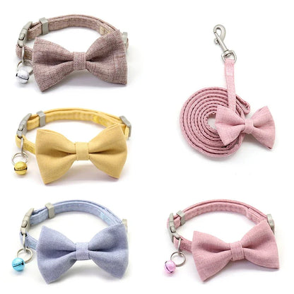 Elegant Adjustable Bow Collar and Leash Set for Small Dogs and Cats - Ideal for Yorkies and Shih Tzus