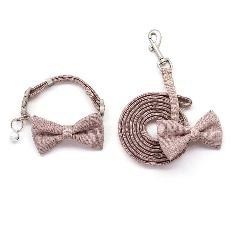 Elegant Adjustable Bow Collar and Leash Set for Small Dogs and Cats - Ideal for Yorkies and Shih Tzus