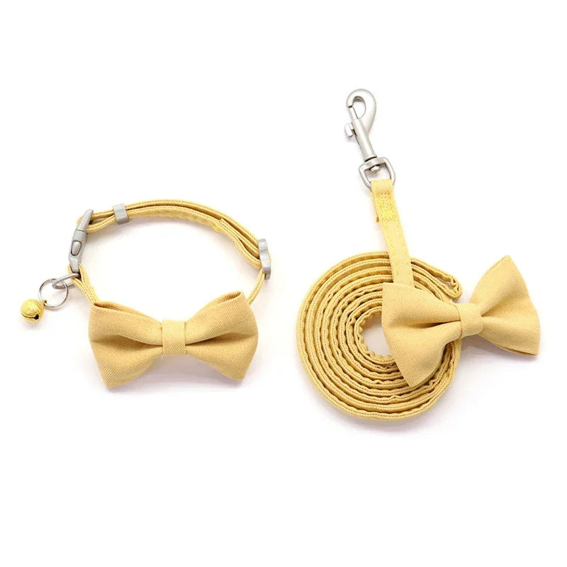 Elegant Adjustable Bow Collar and Leash Set for Small Dogs and Cats - Ideal for Yorkies and Shih Tzus