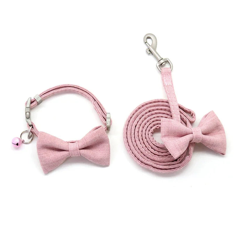 Elegant Adjustable Bow Collar and Leash Set for Small Dogs and Cats - Ideal for Yorkies and Shih Tzus