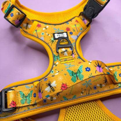 Summer Buzzin' No Pull Tactical Dog Harness – Yellow Insect Print, Adjustable, Step-In (XS-XL)