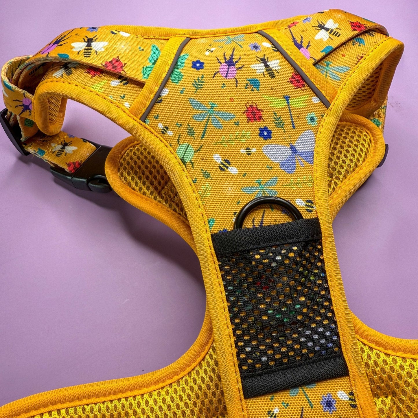 Summer Buzzin' No Pull Tactical Dog Harness – Yellow Insect Print, Adjustable, Step-In (XS-XL)